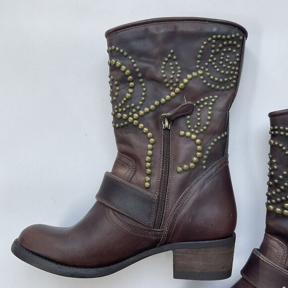 Guess Women’s Esperanza Western Studded Leather Boots In Brown Size 5.5 - Picture 4 of 16
